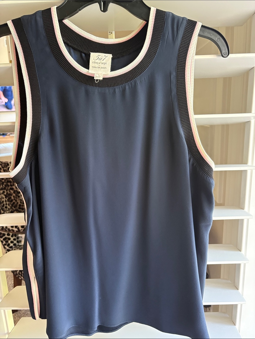 Cinq á Sept Silk Navy Tank Contrast Trim